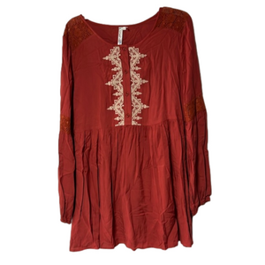 Women’s Andree Blue long sleeve rust orange blouse‎ size L Large cute comfy